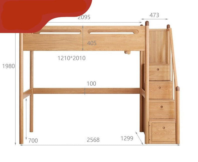 Loft bed with a desk Oak solid wood