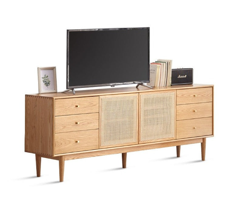Oak Solid Rattan wood Bedroom TV cabinet