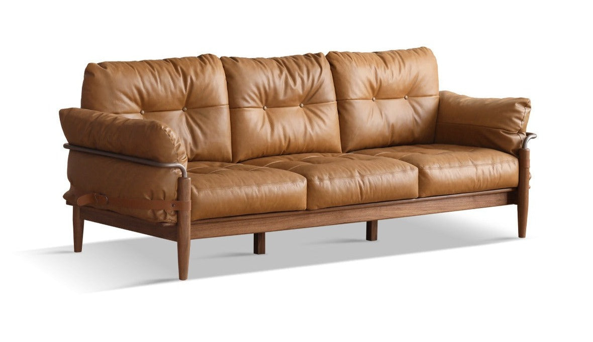 Black walnut solid wood Leather sofa-