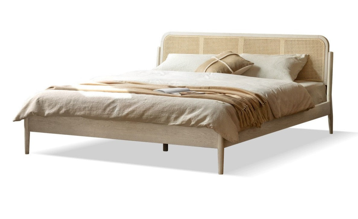 Rattan Oak solid wood bed"