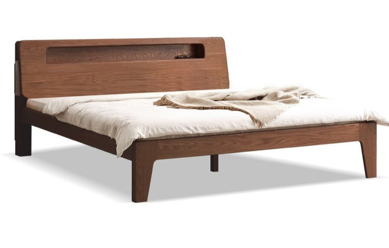 Oak solid wood bed with light"