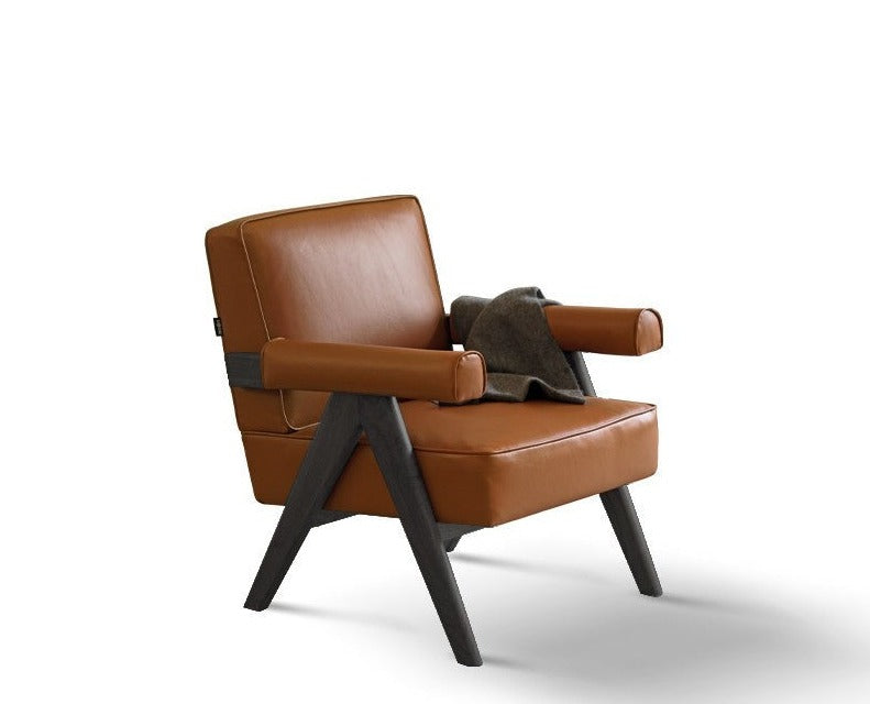 Retro Oak Solid Wood leather armchair*