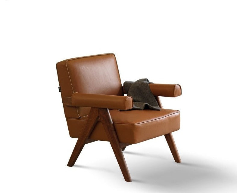 Retro Oak Solid Wood leather armchair*