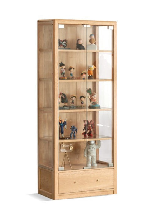 Bookcase, glass door bookshelf display cabinet oak solid wood"