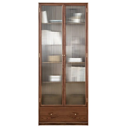 Oak Solid Wood Dust-Proof Glass Door Wall Floor-to-ceiling Bookshelf