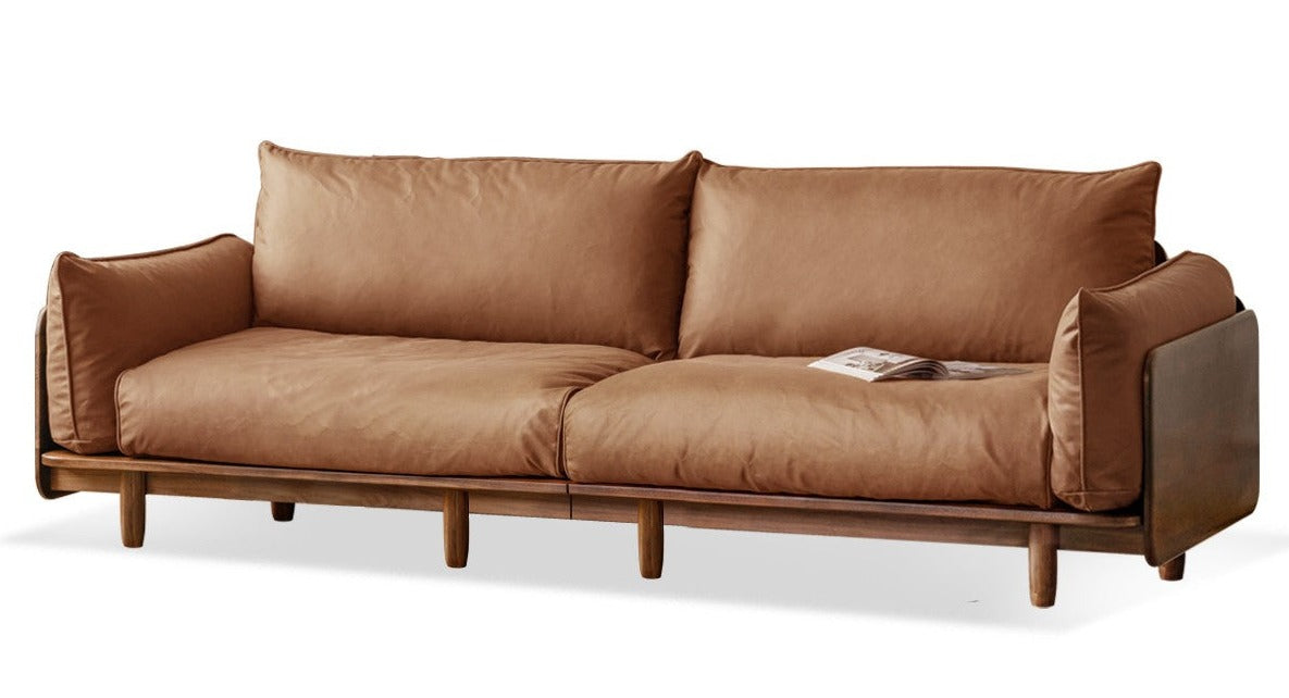 Black walnut solid wood Genuine leather sofa, Technology cloth sofa+