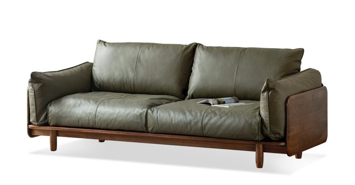 Black walnut solid wood Genuine leather sofa, Technology cloth sofa-