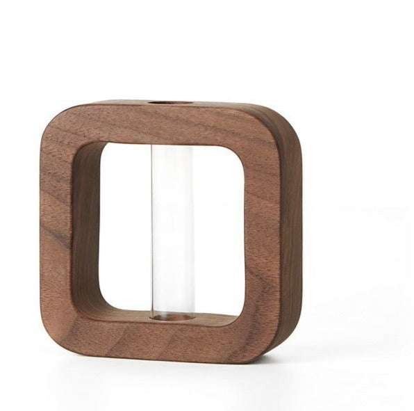 Hydroponic solid wood fine mouth vase"