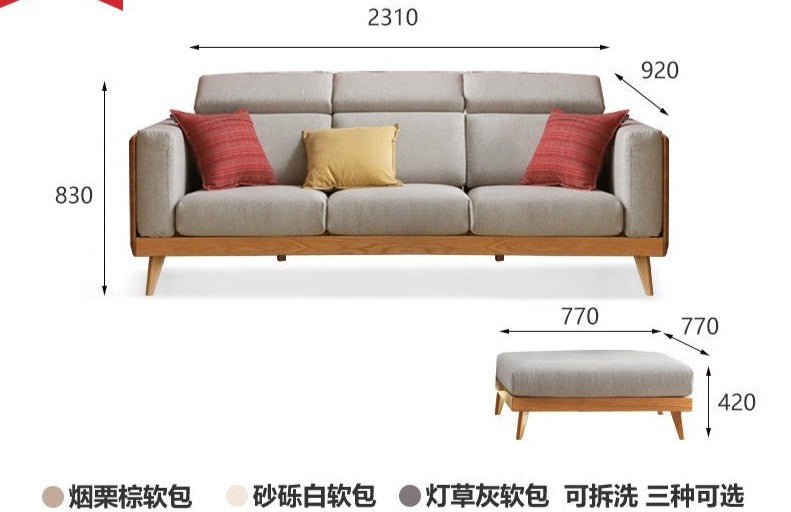 Fabric Oak solid wood modern sofa