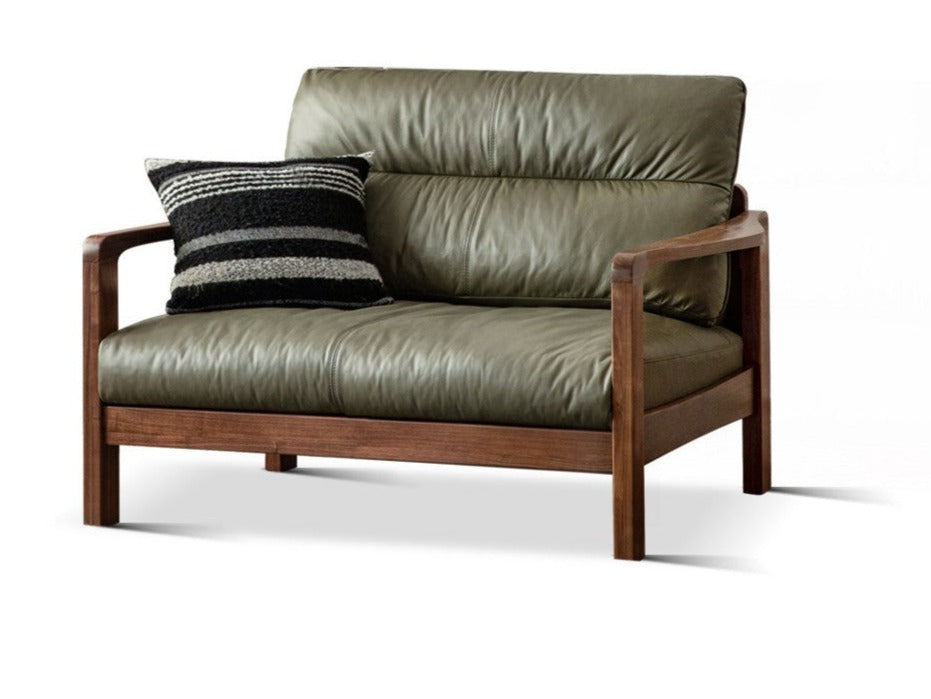 Black Walnut Solid Wood Light Luxury Leather Sofa"