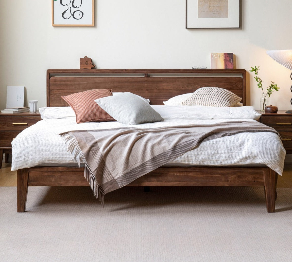 Black walnut solid wood bed<