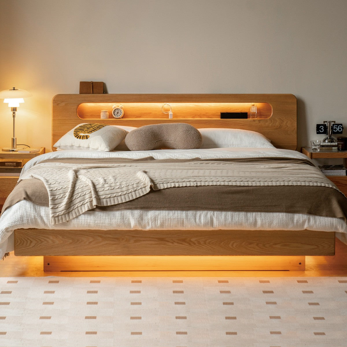 Oak solid wood box bed soft light protection_)