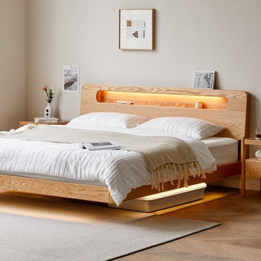 Oak Solid Wood Suspension Luminous Bed"