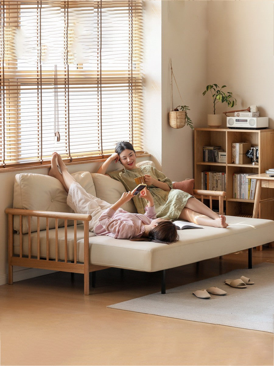 Oak solid wood sofa bed modern technology cloth +
