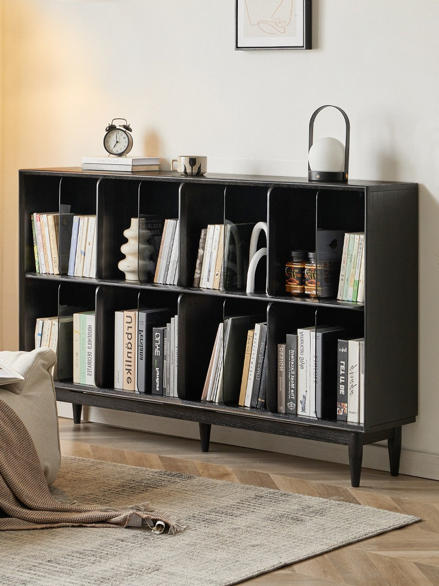 Oak Solid Wood Black Modern Bookcase -