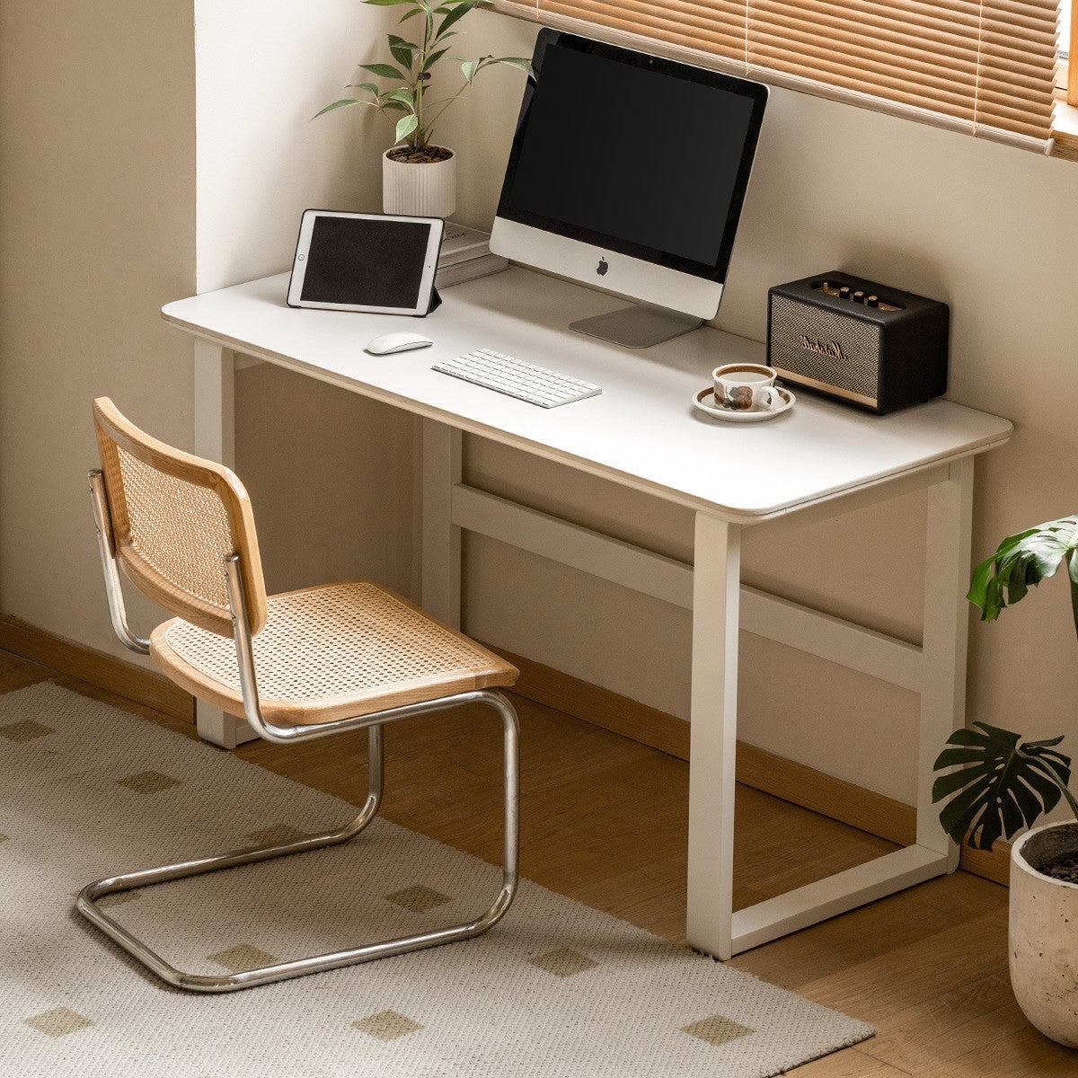 Birch solid wood slate desk white cream style "