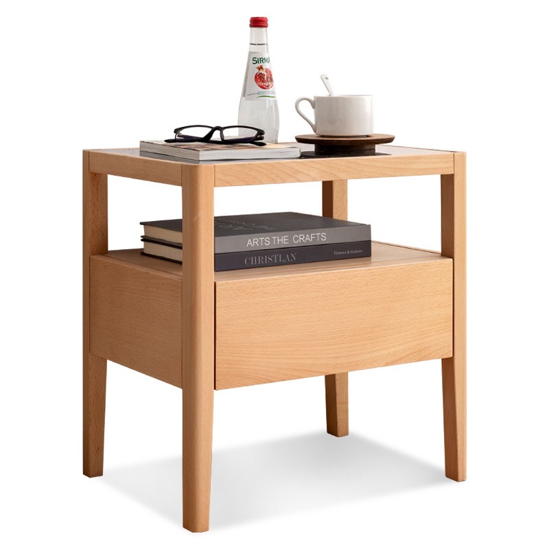 Beech solid wood bedside storage, small side table-