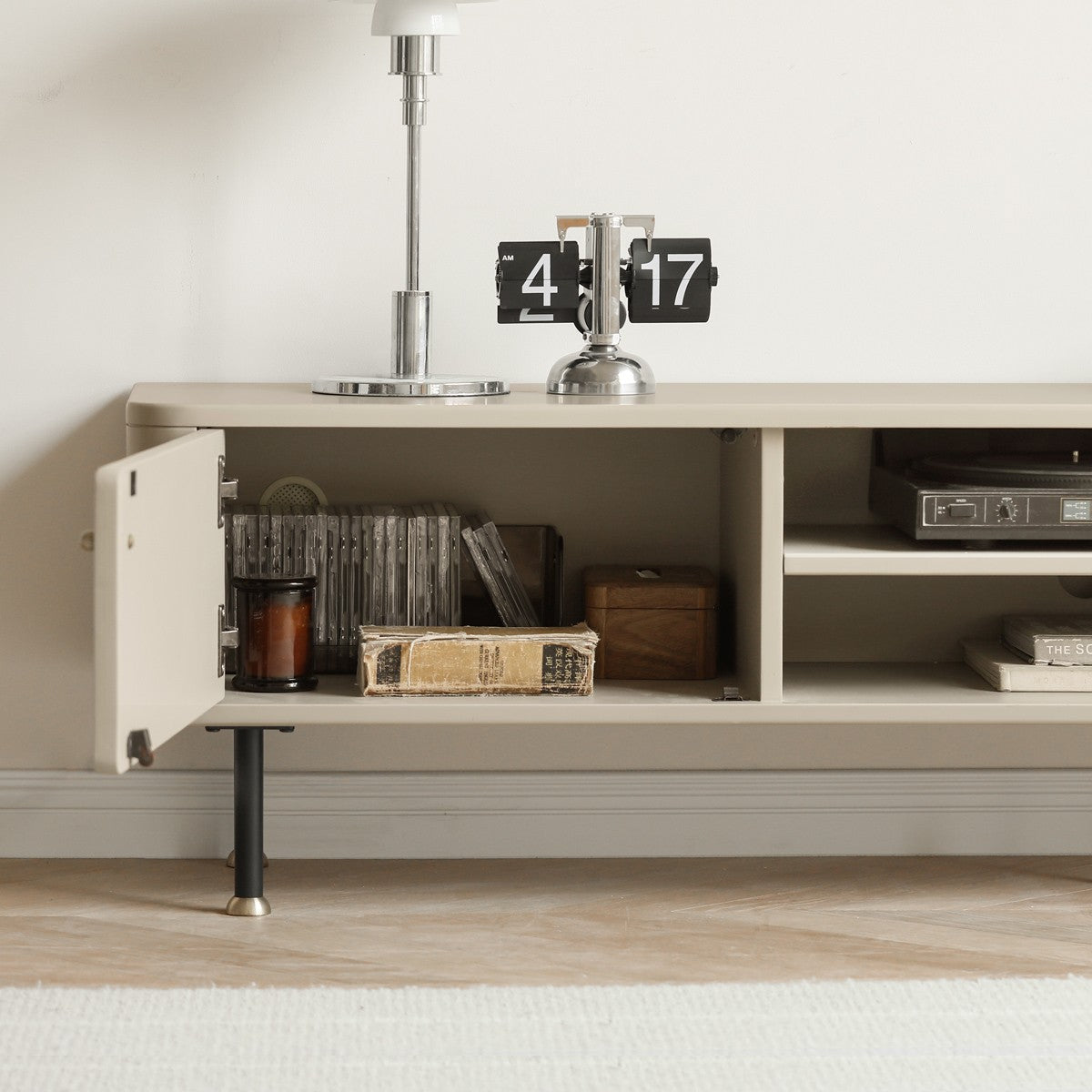 Poplar solid wood TV cabinet modern simple cream style high-leg "