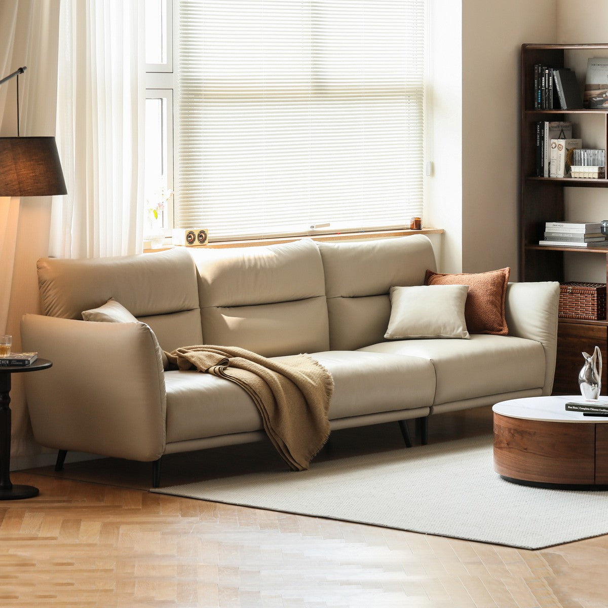 Genuine leather sofa cream style, cowhide upholstered sofa "