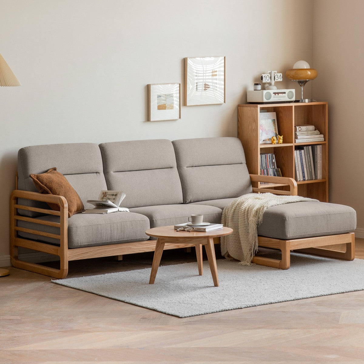 Oak wood fabric sofa string-style backrest)
