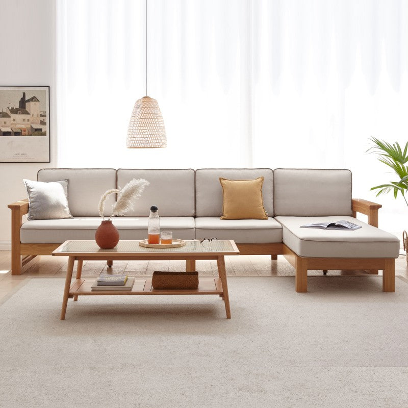 Oak solid wood rattan corner combination fabric sofa"