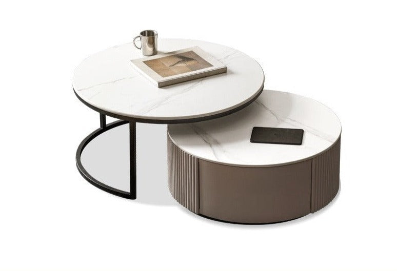 French light luxury Rock plate coffee table Oak solid wood"