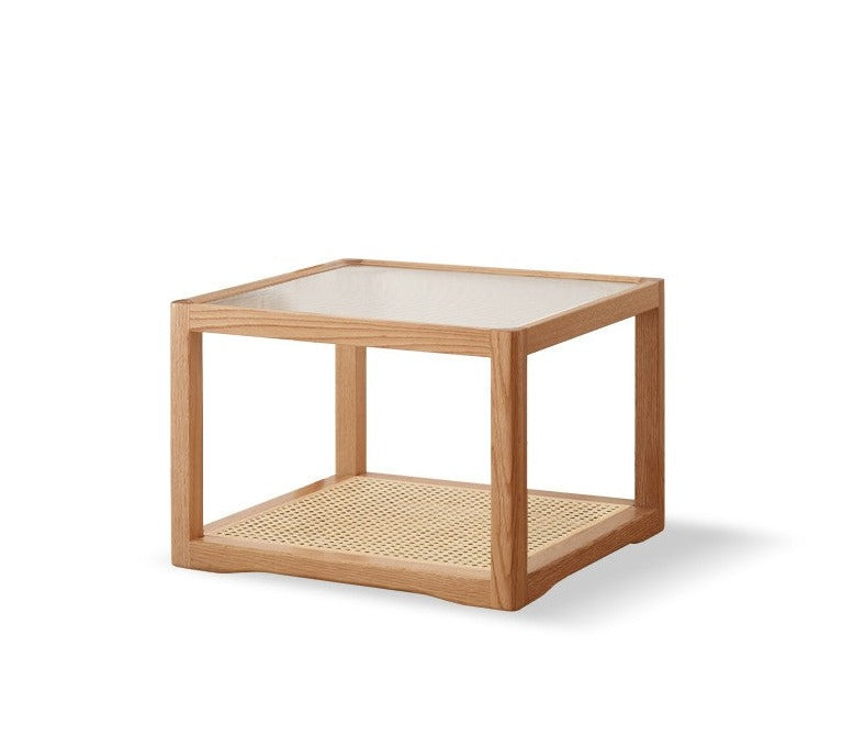 Coffee table,glass rattan Oak solid wood"