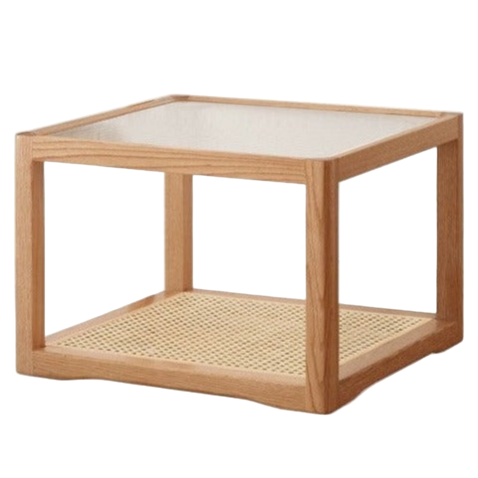 Oak, Beech Solid Wood, Glass Rattan Coffee Table