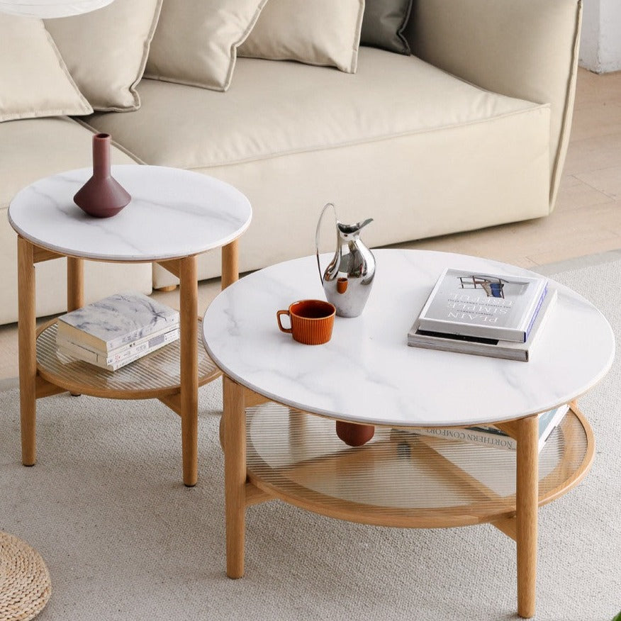 Coffee table Oak solid wood slate top"