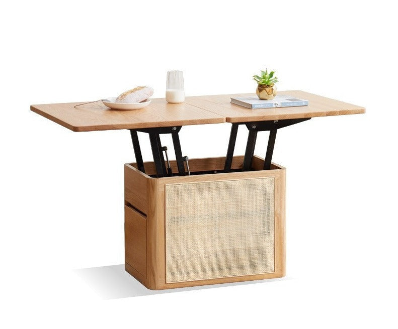 Lifting, folding Coffee table rattan OAK solid wood"