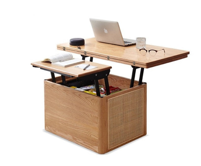 Lifting, folding Coffee table rattan OAK solid wood"
