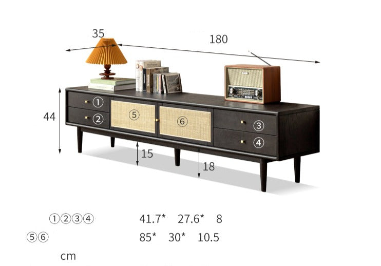 Four drawer TV cabinet Smoked Oak solid wood rattan"+