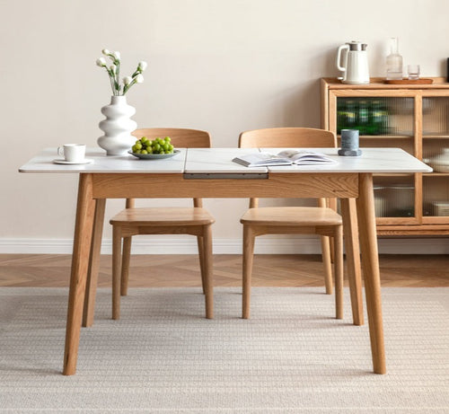 Oak Solid Wood Folding Dining Table Rock Slab Surface