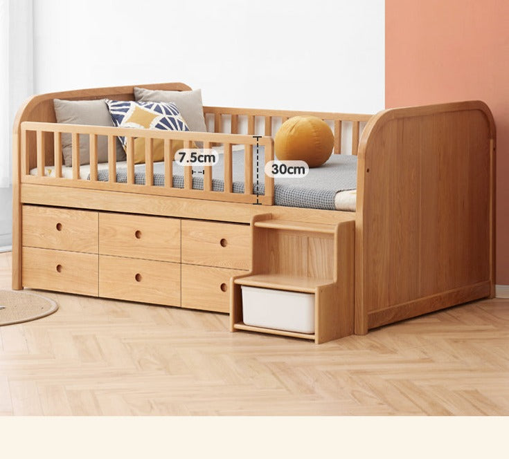 Multi-function wide storage box bed oak solid wood"