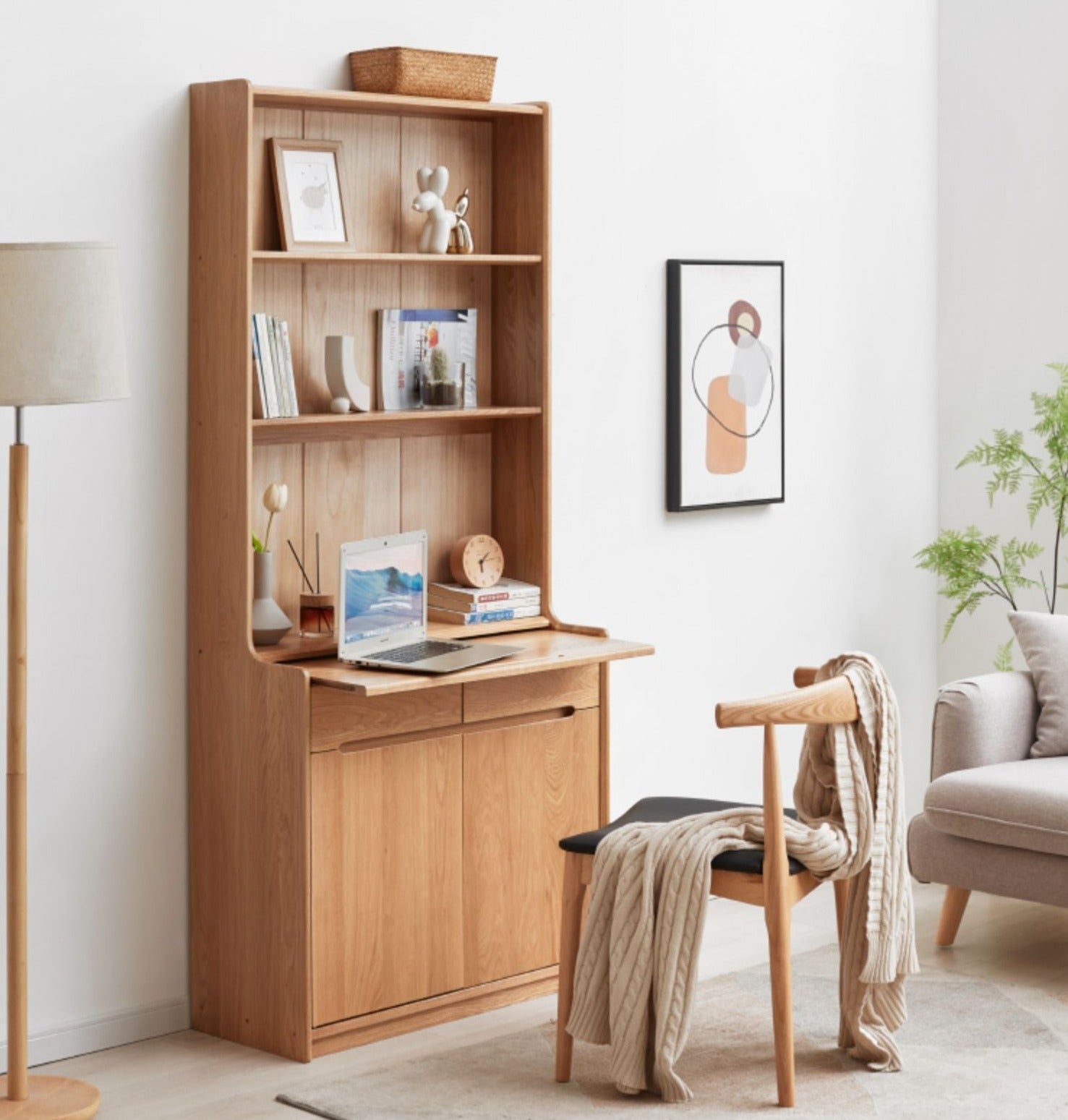 Oak solid wood bookcase free combination floor-to-ceiling bookshelf"