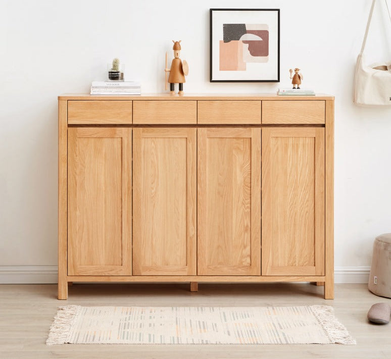 Oak solid wood Four-door Shoe cabinet: