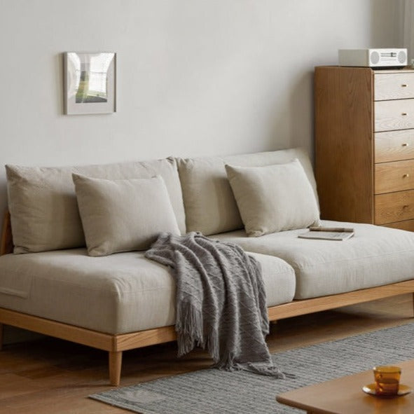Sofa oak solid wood cotton linen fabric+