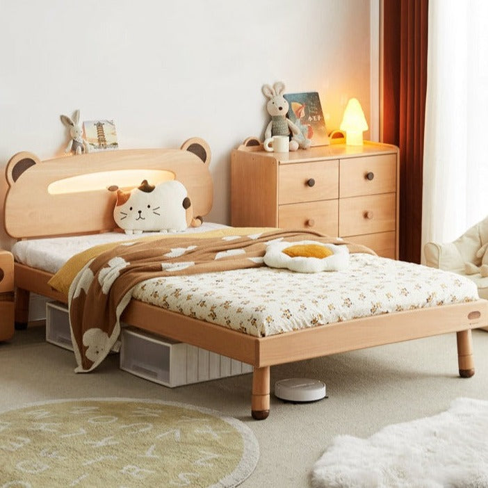 Oak solid wood children's bed with light"