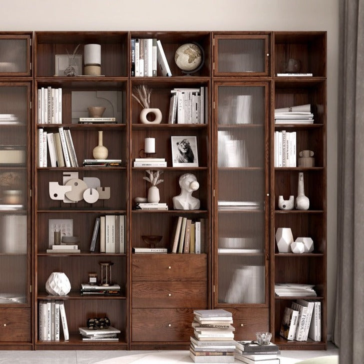 Oak solid wood dust-proof glass door bookcase wall floor-to-ceiling bookshelf"-