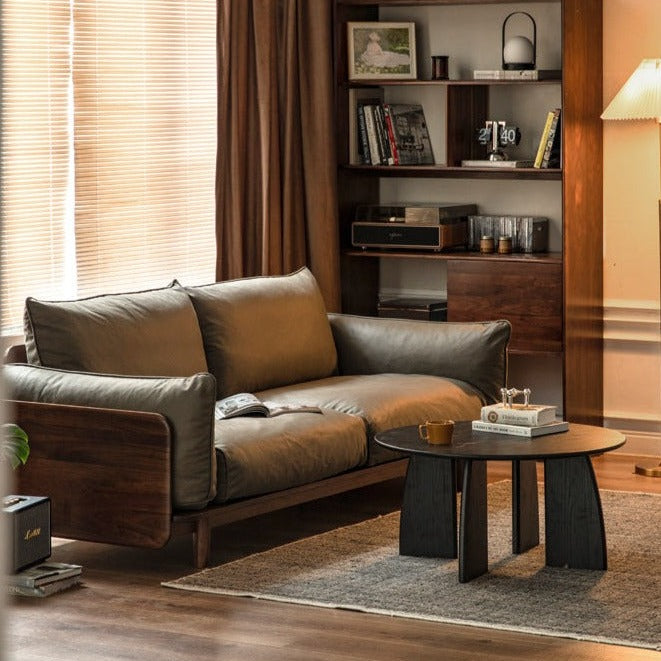 Black walnut solid wood Genuine leather sofa, fabric sofa: