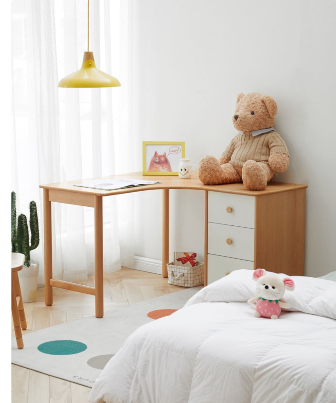 Combination children's desk, study table solid wood"