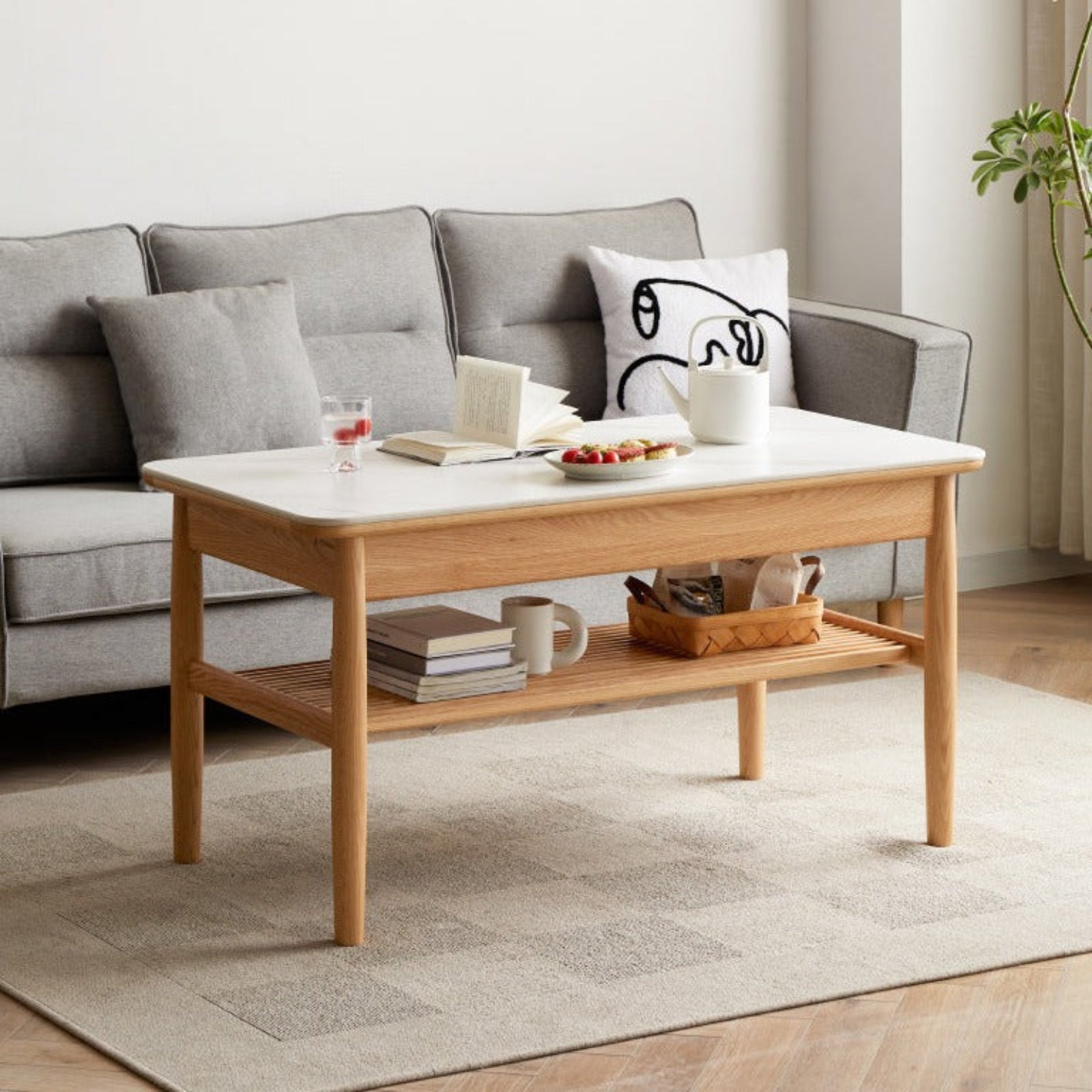 Oak Solid Wood Rock Plates Coffee Table