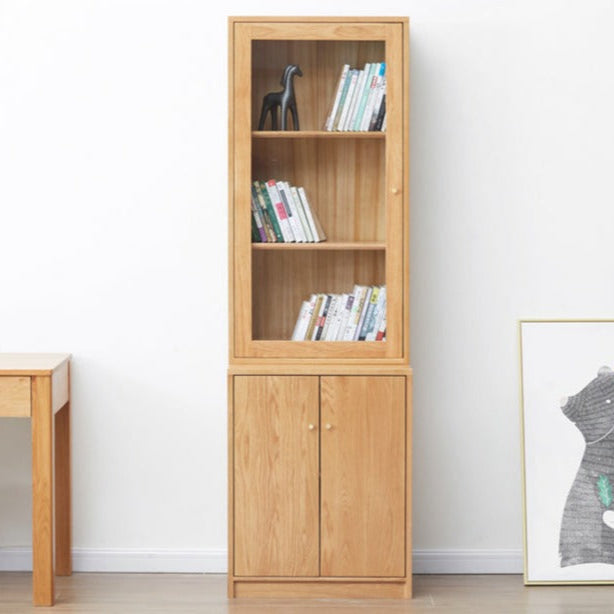 Oak Solid Wood Narrow Bookcase With Doors