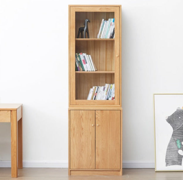 Oak solid wood Narrow bookcase with doors wood-