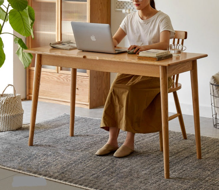 Office desk spindle-shaped slanted legs Oak solid wood_