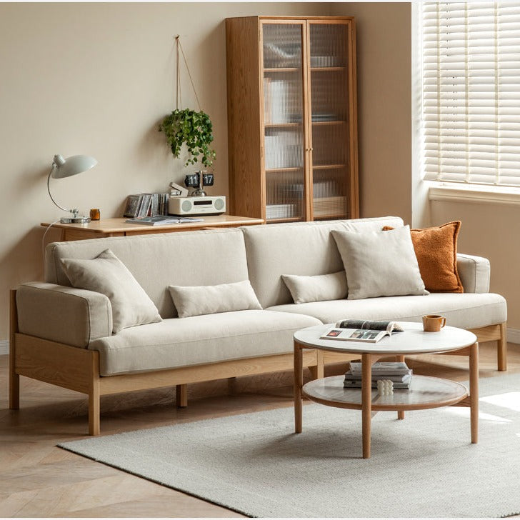 Cream color sofa Oak solid wood+