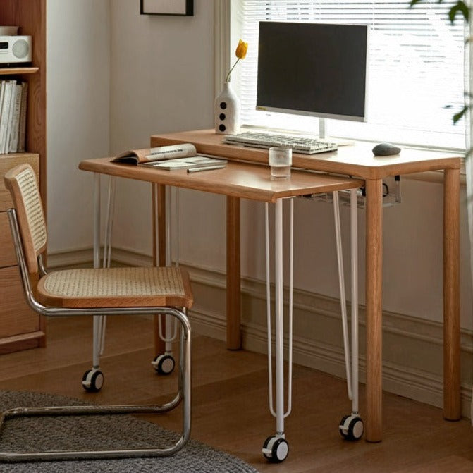 Two-level stackable Office desks Oak solid wood"