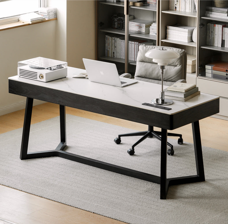 Office desk slate top  Italian light luxury Oak solid wood"