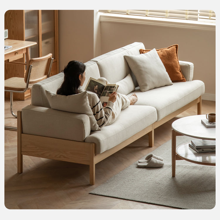 Cream color sofa Oak solid wood-