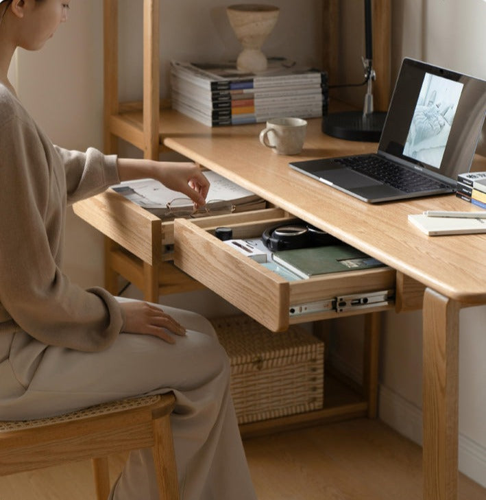 Office desk Single Leg & bookshelf Oak solid wood"